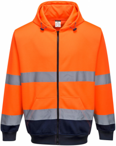 High Visibility Orange / Navy Full Zipped Hooded Sweatshirt